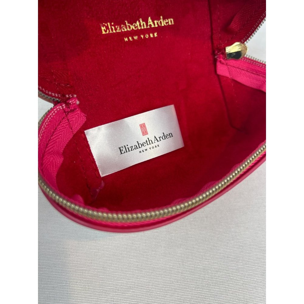 Elizabeth Arden Red Faux Leather Cosmetic Bag Gold Pink Zipper Closure - Picture 7 of 11